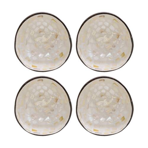 4PK LVD Whale Natural Round Coconut MOP Trinket/Jewellery Bowl 13x13x6cm