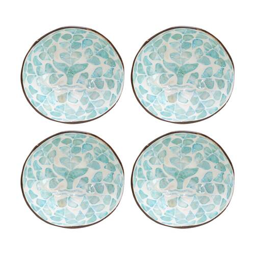 4PK LVD Whale Tail Aqua Round Coconut Capiz Trinket/Jewellery Bowl 13x13x6cm