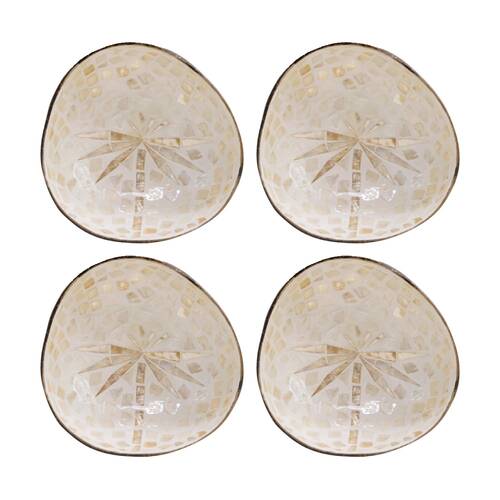4PK LVD Palm Tree Natural Decorative Round Coconut Capiz Bowl Decor 13x13x6cm