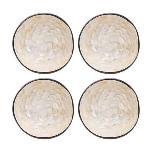 4PK LVD Ivory Decorative Round Coconut Capiz Trinket/Jewellery Bowl 13x13x6cm