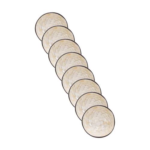 8PK LVD Ivory Decorative Round Coconut Capiz Trinket/Jewellery Bowl 13x13x6cm