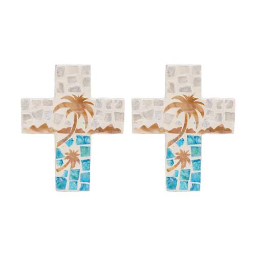 2PK LVD Small Decorative Bali Hai Mosaic Cross Home & Living Decor 15x12x2cm