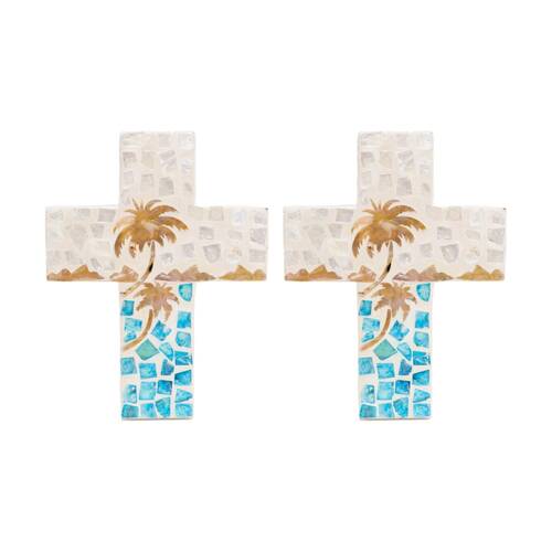 2PK LVD Medium Decorative Bali Hai Mosaic Cross Home & Living Decor 21x16x2cm