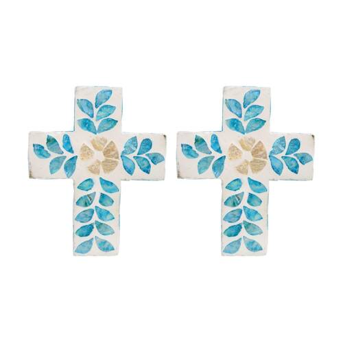 2PK LVD Small Decorative Capiz Shell Leaf Cross Home & Living Decor 15x12x2cm