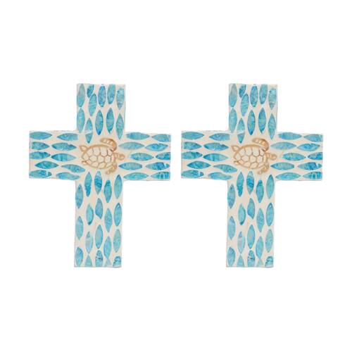 2PK LVD Medium Decorative Coastal Turtle Cross Home & Living Decor 21x16x2cm