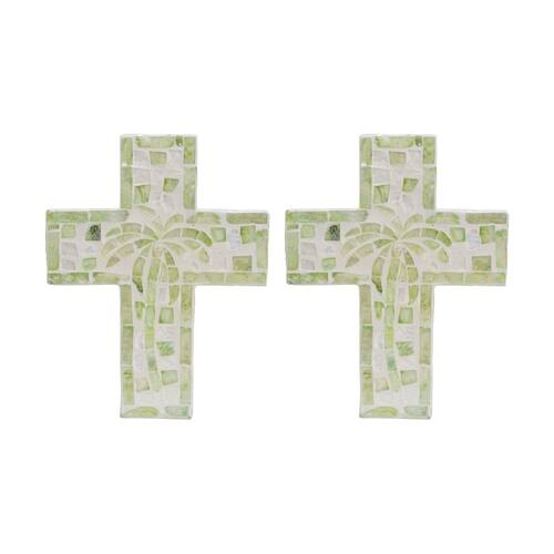 2PK LVD Medium Decorative Green Palm Tree Cross Home & Living Decor 21x16x2cm