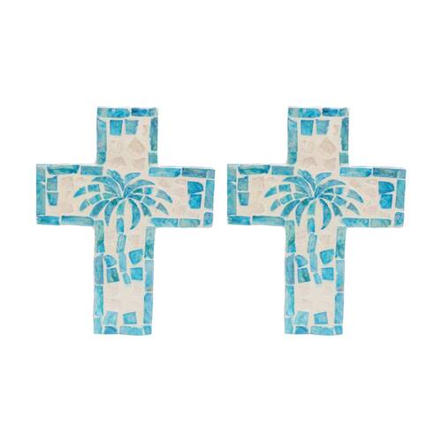 2PK LVD Medium Decorative Aqua Palm Tree Cross Home & Living Decor 21x16x2cm