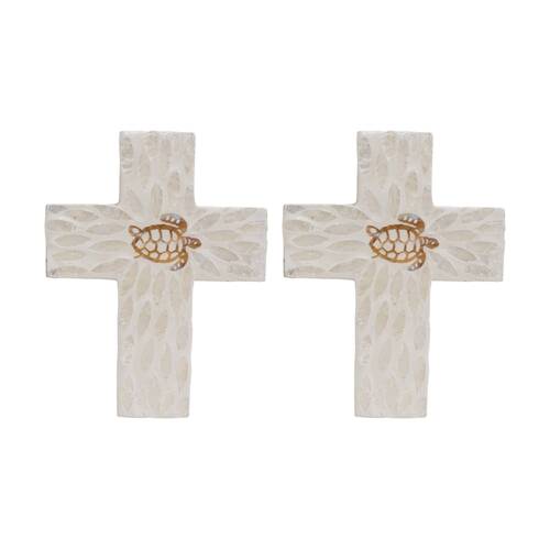 2PK LVD Medium Coastal Ivory Turtle Cross Home & Living Decor 21x16x2cm