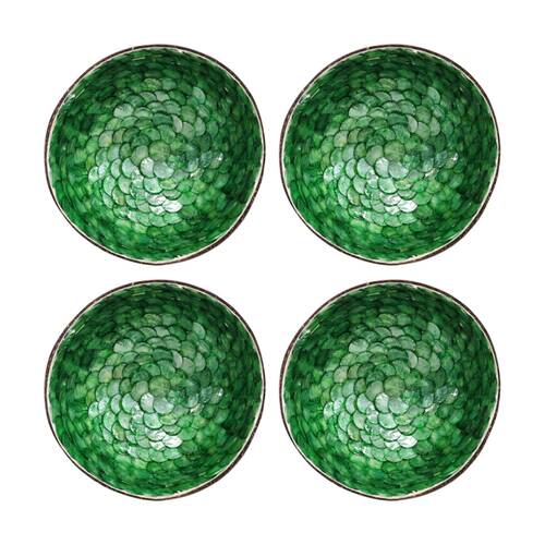 4PK LVD Emerald Decorative Round Coconut Capiz Trinket/Jewellery Bowl 13x13x6cm