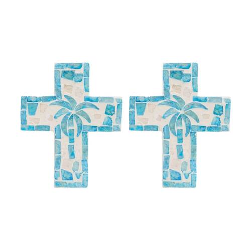 2PK LVD Small Decorative Aqua Palm Tree Cross Home & Living Decor 15x12x2cm