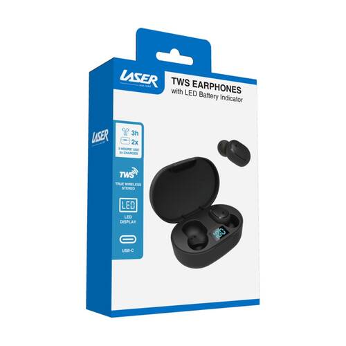 Laser True Wireless In-Ear Earphones LED Display Bluetooth Stereo Black