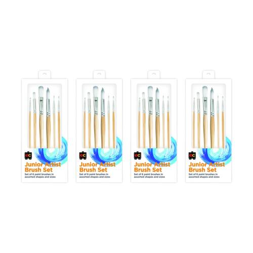 4x 6pc Educational Colours Junior Artist Paint Brush Set Art/Craft Supplies
