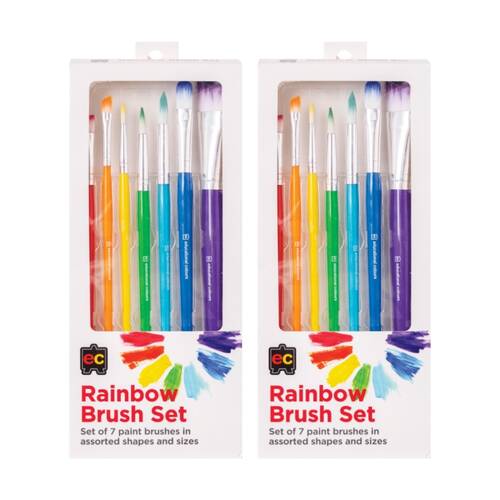 2x 7pc Educational Colours Rainbow Paint Brush Set Art/Craft Supplies