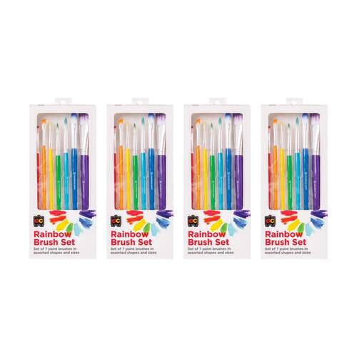 4x 7pc Educational Colours Rainbow Paint Brush Set Art/Craft Supplies