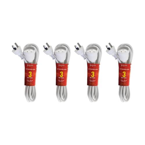 4PK Doss 3M Power Extension Lead White Cord 240V Electrical Strip 2400W