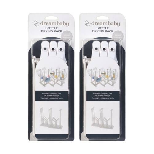 2PK Dreambaby Foldable Baby Bottle Drying Rack Dishwasher Safe White