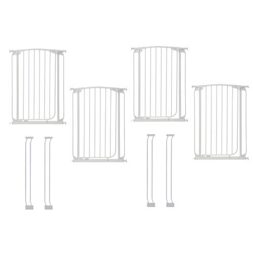 2x 4pc Dreambaby Chelsea Pressure Mounted Tall Baby Safety Gate W/ Extensions Wh