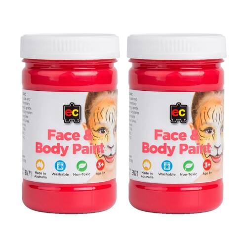 2PK Educational Colours Washable Face Paint Red Kids Art/Craft 175ml 3y+
