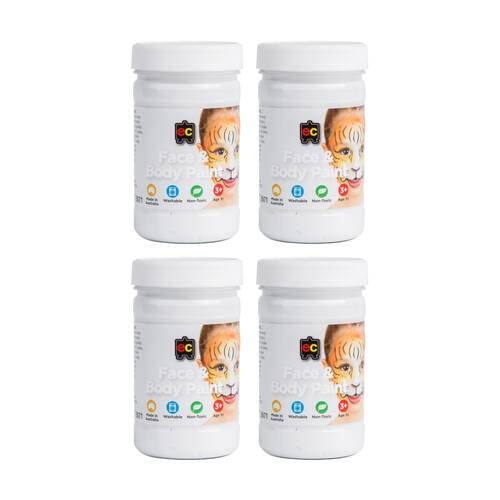 4PK Educational Colours Washable Face Paint White Kids Art/Craft 175ml 3y+
