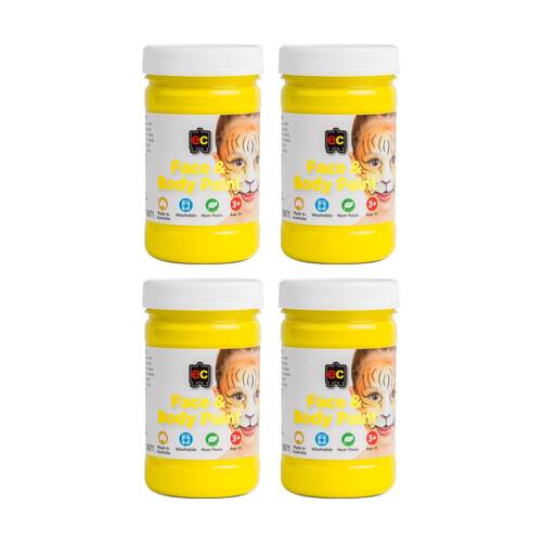 4PK Educational Colours Washable Face Paint Yellow Kids Art/Craft 175ml 3y+