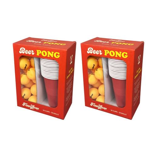 2x Funnybone Classic Beer Pong Party Game Set With Cups And Balls Orange