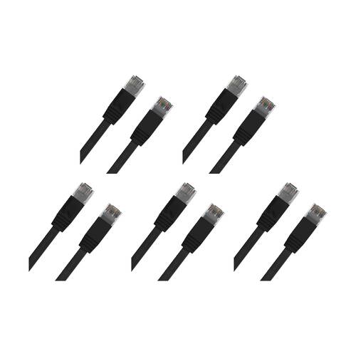 5PK Cruxtec CAT6 UTP Flat Ethernet Cable Black 2m Gold-Plated RJ45
