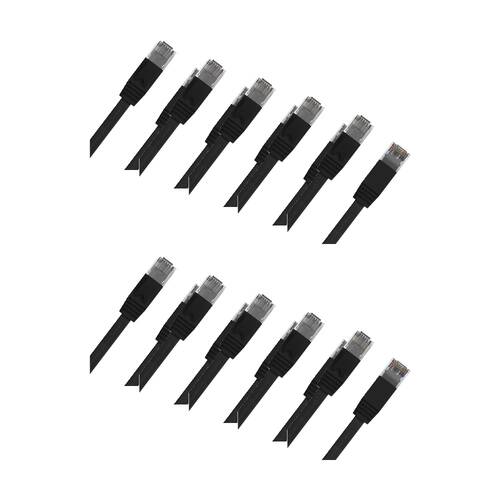10PK Cruxtec CAT6 UTP Flat Ethernet Cable Black 3m Gold-Plated RJ45