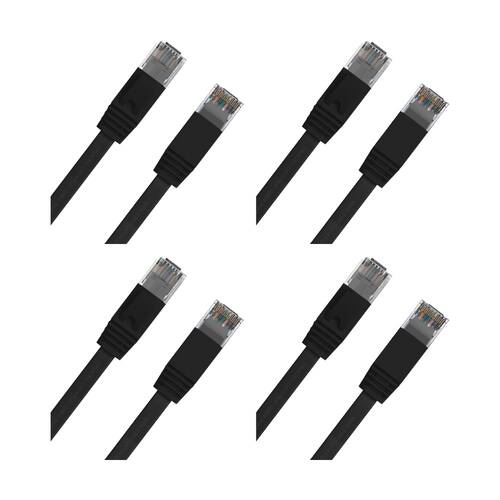 4PK Cruxtec CAT6 UTP Flat Ethernet Cable Black 5m Gold-Plated RJ45