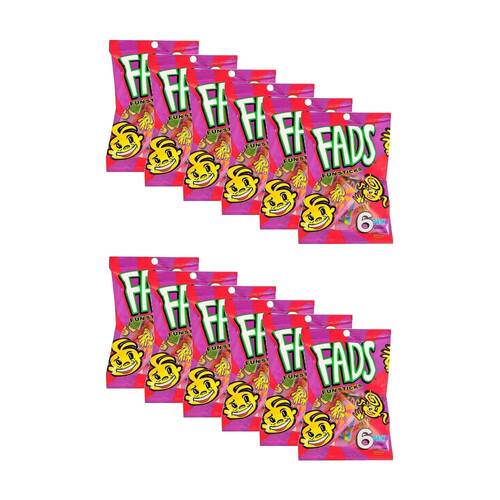 12x 6pc Fads Fun Sticks Natural Yellow Sweet Confectionary Candy 90g