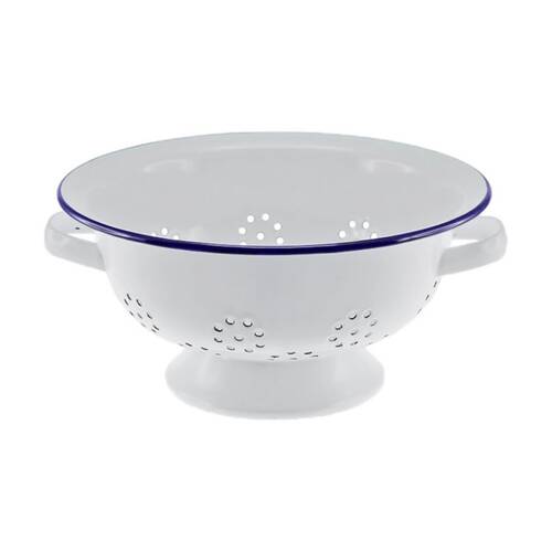 Falcon Housewares Colander 24cm Diameter White Blue Rim Enamel Porcelain