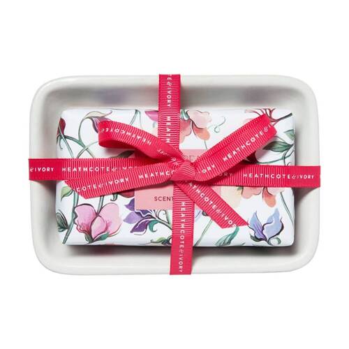 Heathcote & Ivory Sweet Pea & Honeysuckle Scented Soap W/ Dish 150g