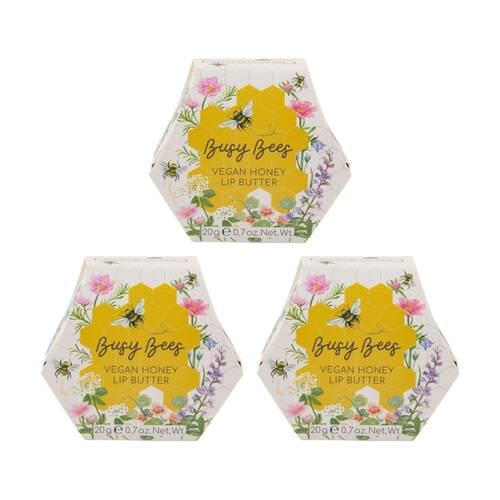 3PK Heathcote & Ivory Busy Bees Vegan Honey Lip Butter Manuka Extract 20g