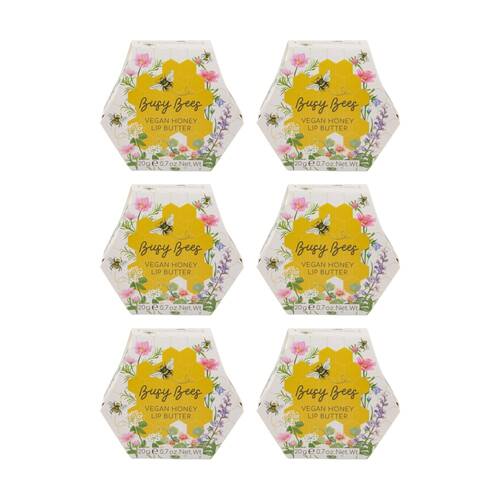 6PK Heathcote & Ivory Busy Bees Vegan Honey Lip Butter Manuka Extract 20g