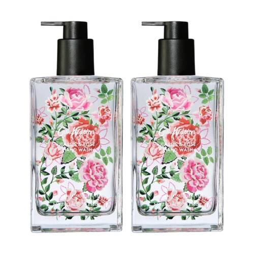 2PK Heathcote & Ivory Cassis Rose Glass Bottle Hand Wash Pink 300ml