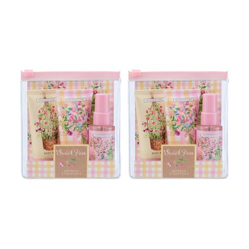 2x 3pc Heathcote & Ivory Sweet Pea Floral Refresh Care Essential Set 30ml