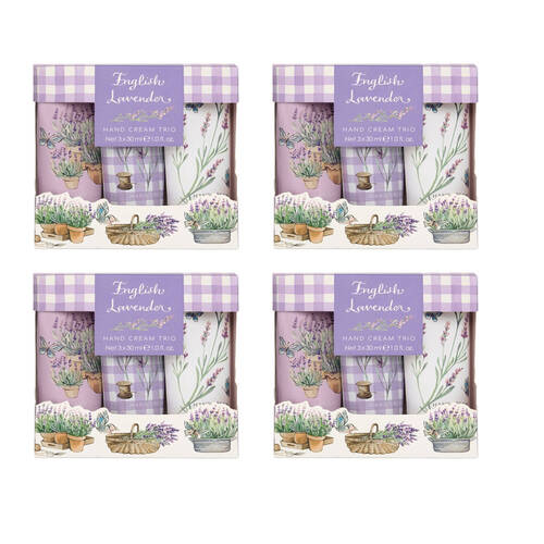 4x 3pc Heathcote & Ivory English Lavender Hand Cream Trio Travel 30ml