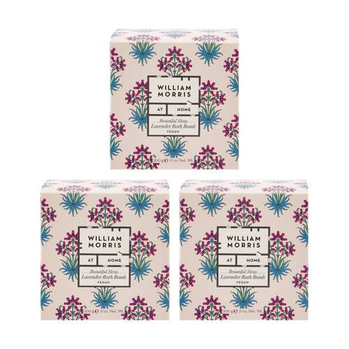 3PK Heathcote & Ivory William Morris Beautiful Sleep Lavender Bath Bomb 200g