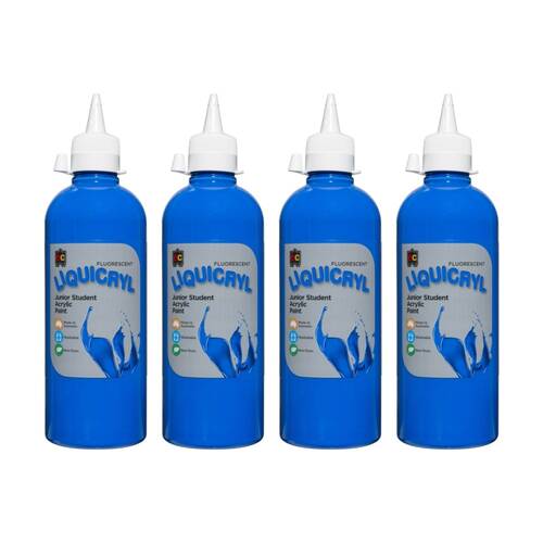 4PK Educational Colours Fluorescent Liquicryl Student Acrylic Paint Blue 500ml