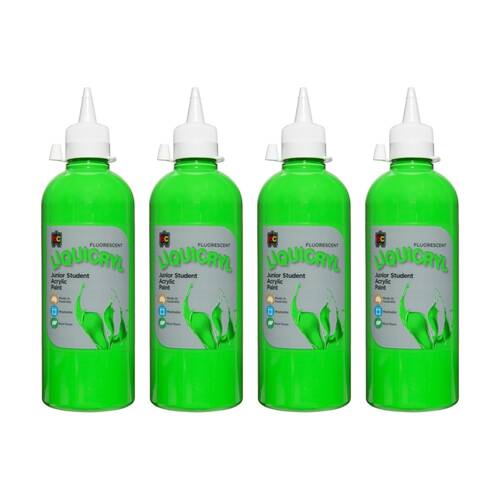 4PK Educational Colours Fluorescent Liquicryl Student Acrylic Paint Green 500ml