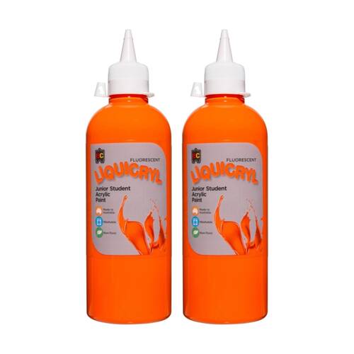 2PK Educational Colours Fluorescent Liquicryl Student Acrylic Paint Orange 500ml