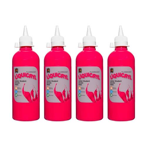 4PK Educational Colours Fluorescent Liquicryl Student Acrylic Paint Pink 500ml
