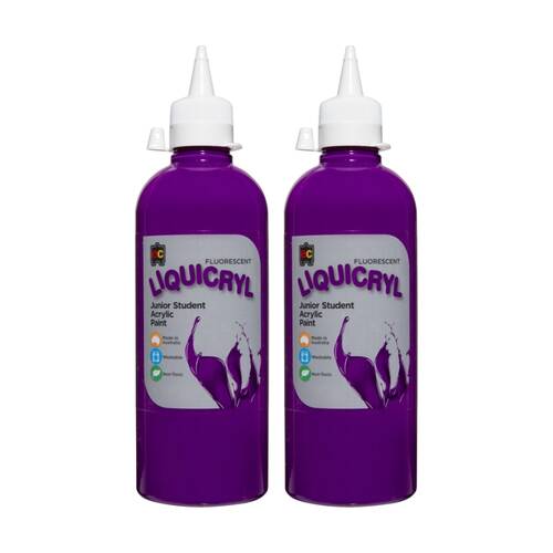 2PK Educational Colours Fluorescent Liquicryl Student Acrylic Paint Purple 500ml