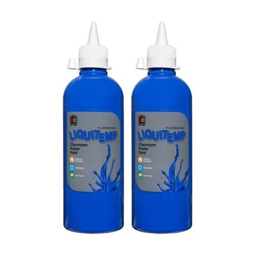 2PK Educational Colours Fluorescent Liquitemp Classroom Poster Paint Blue 500ml