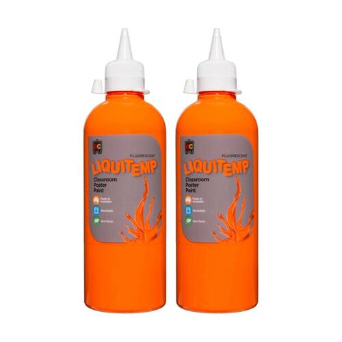 2PK Educational Colours Fluorescent Liquitemp Poster Paint Orange 500ml