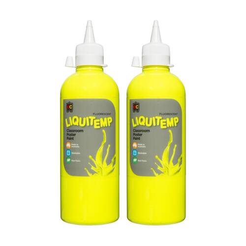 2PK Educational Colours Fluorescent Liquitemp Poster Paint Yellow 500ml
