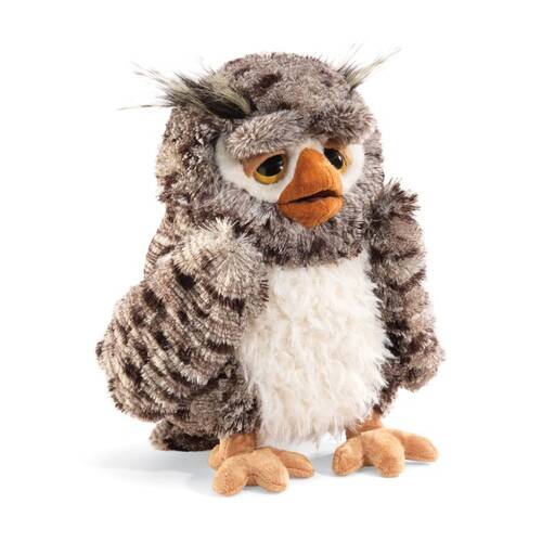 Folkmanis Wise Owl Puppet Soft Poly Plush Body Movable Beak Kids 3+ Years