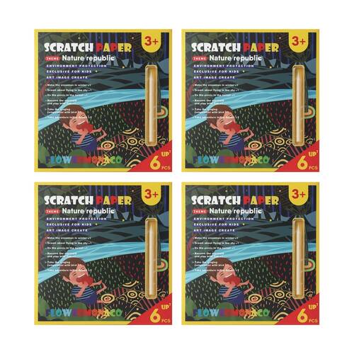 4PK 6pc Flower Monaco Scratch Cards Nature Republic Theme Sheets Kids 3y+