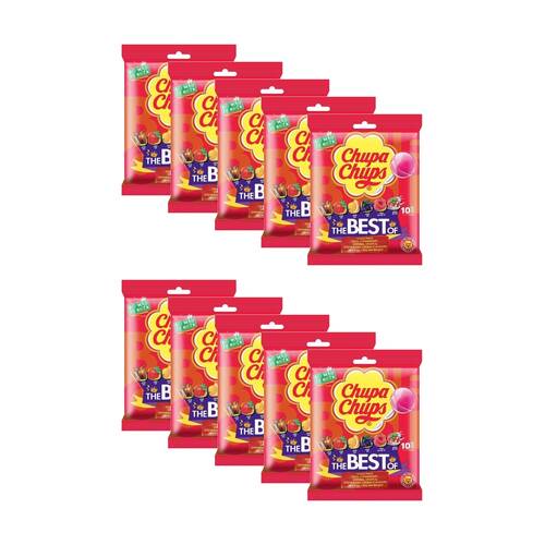 10PK Chupa Chups Fruits The Best Of Lollipops Multi Flavour Lollies Pack 93g