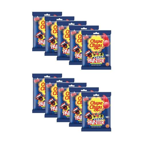 10PK Chupa Chups Tongue Painter Sour Lollipops Colourful Sweets Pack 93g