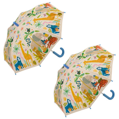 2PK Floss & Rock Kids Colour Changing Umbrella Rain Accessory Jungle Theme